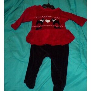 Love Being Me size 9M one piece footed velour jumpsuit red black with scotty dog